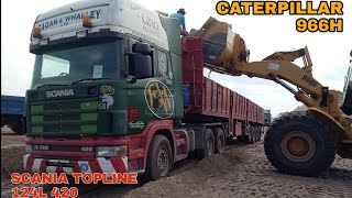 SCANIA 124L 420. TOPLINE. SAND LOADING BY CATERPILLAR 966H. Part 2