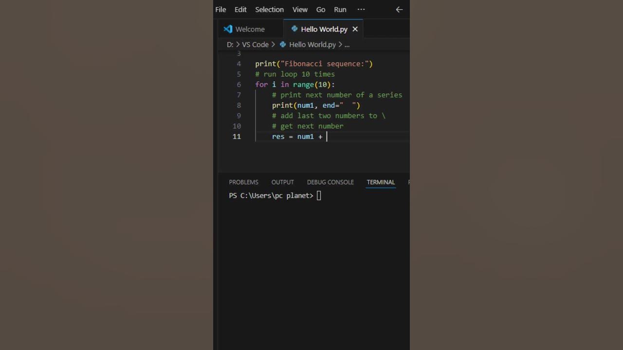 Python - Display Fibonacci Series up to 10 terms #python - YouTube