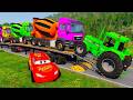 TRANSPORTING PIXAR CARS & FRUITS WITH COLORED & JOHN DEERE vs CLAAS vs TRACTORS - BeamNG.drive #983