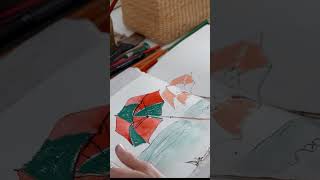 Watercolor Portugal Beach Scene Tutorial for Beginners @JennaRaineyChannel