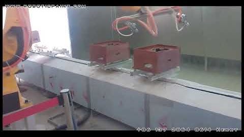 6 axis painting robot automatic spraying on loud speaker wood case with conveyor system