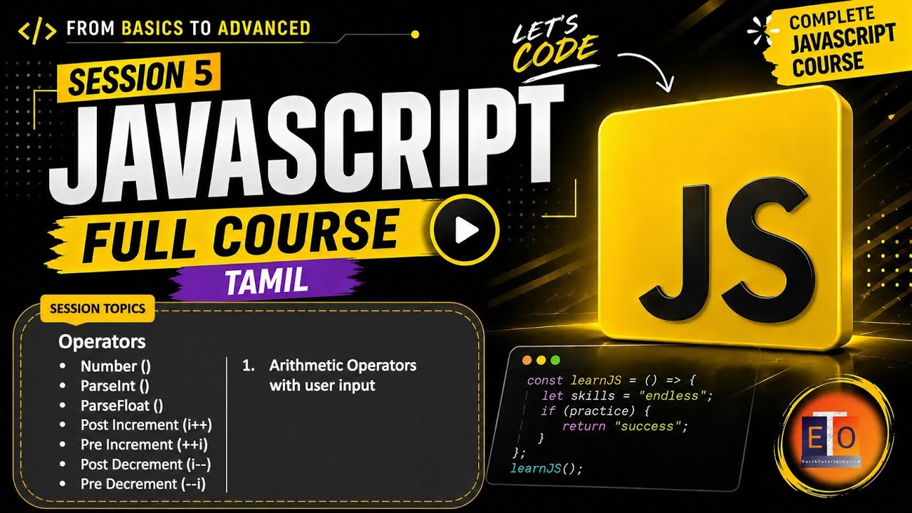 Javascript Session 5 Tamil, Operators, Number() parseInt() parseFloat ...
