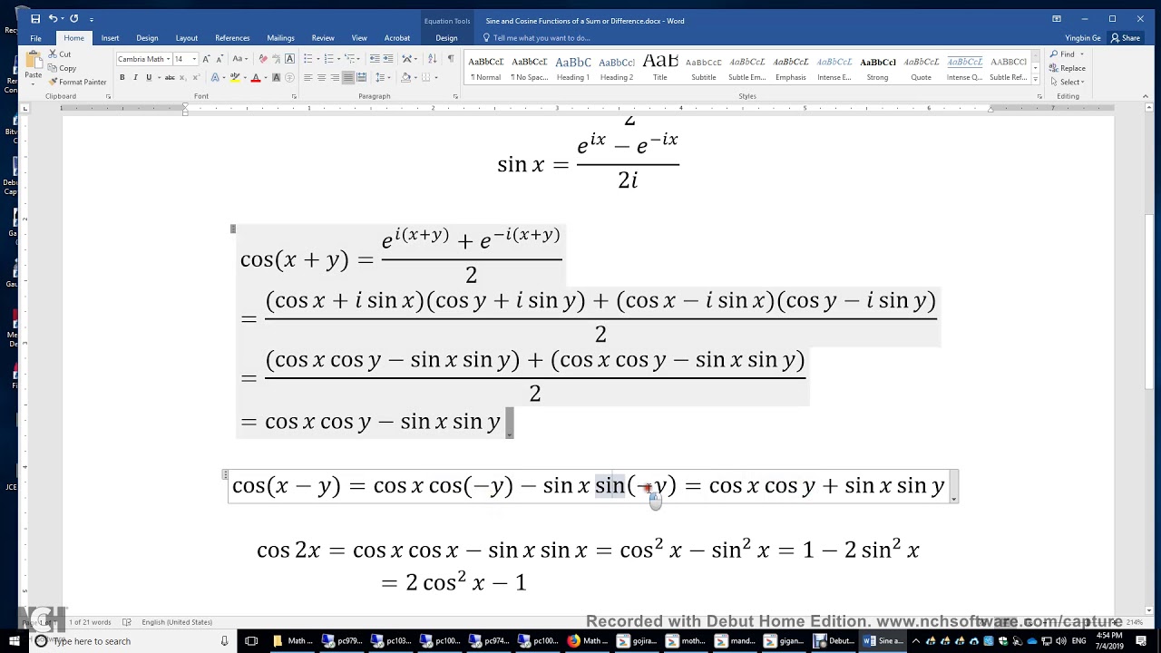 Sine and Cosine Functions of a Sum or Difference - YouTube