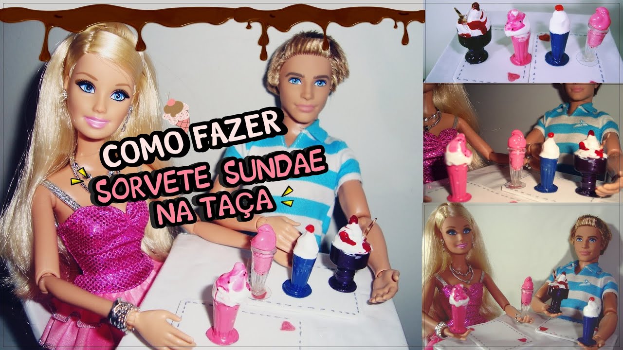 Como fazer SORVETE SUNDAE na taça para Barbie e outras bonecas ❤