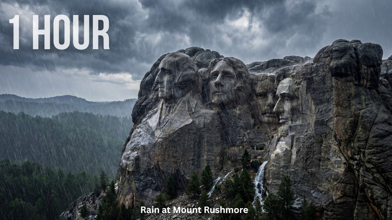 1 Hour Rain at Mount Rushmore | Storm Ambience for Sleep & Study