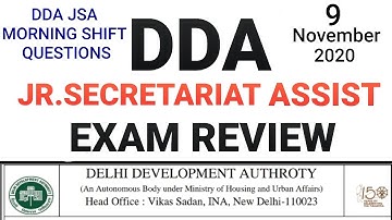 DDA JSA EXAM REVIEW/ANALYSIS MORNING SHIFT 9/NOVEMBER/2020, GK, MATHS, ENGLISH,