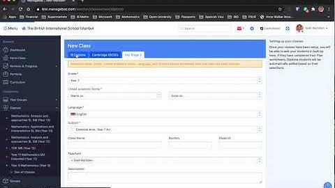 How to set up class in ManageBac