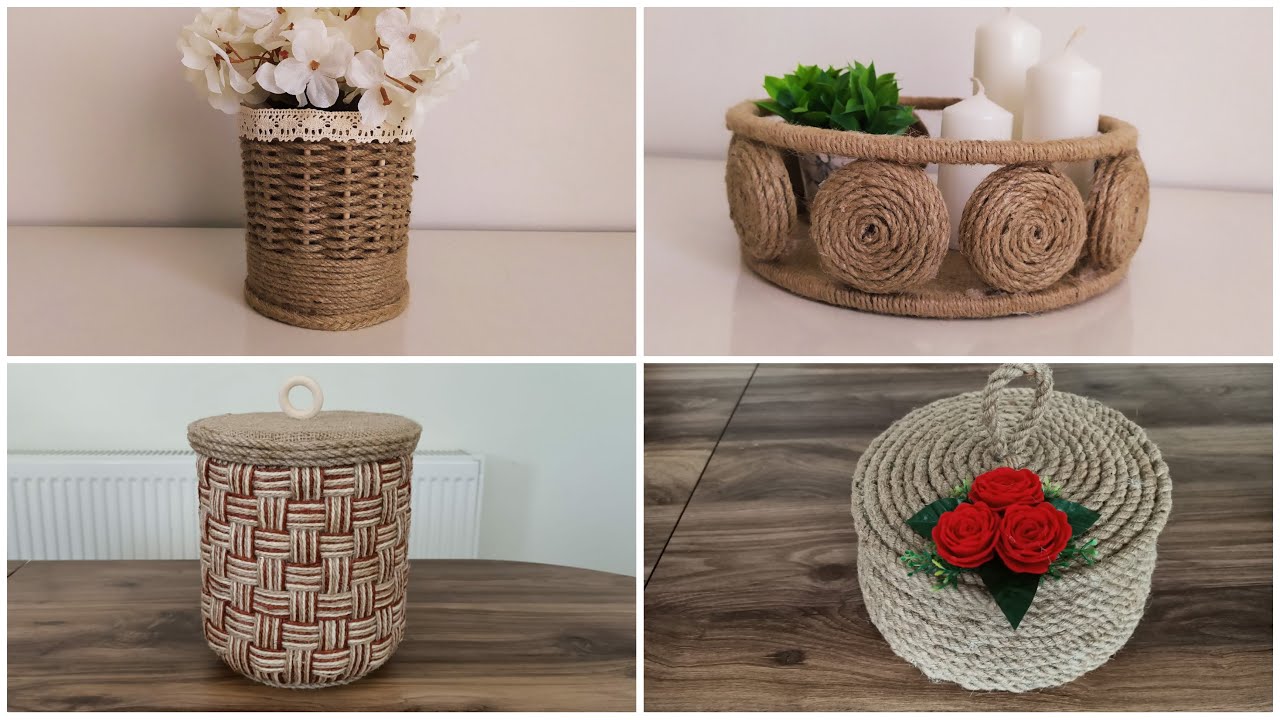 JÜT İP İLE 4 HARİKA SEPET YAPIMI / MAKİNG 4 AMAZİNG BASKETS WITH JUTE ROPE