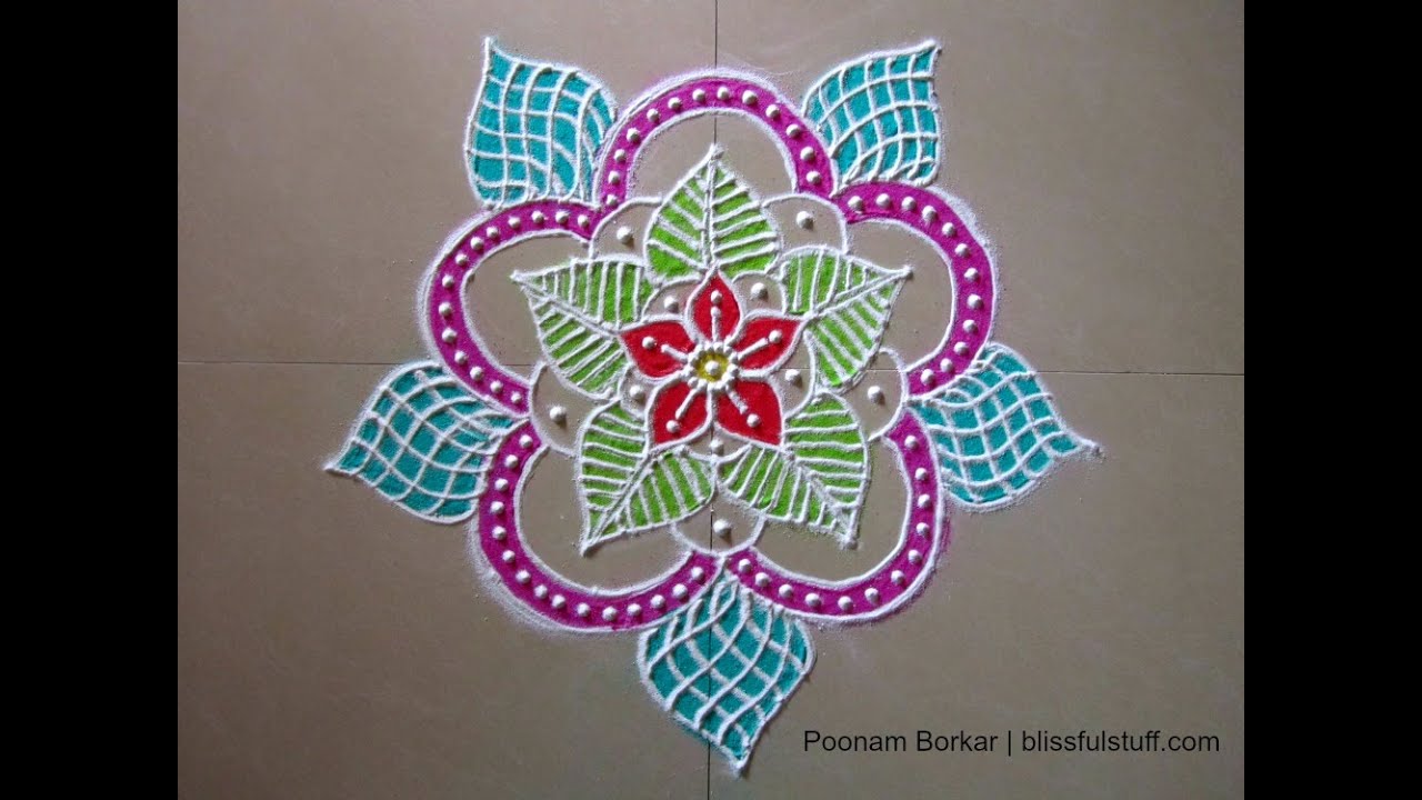 Easy and simple flower shaped rangoli design Rangoli designs by Poonam Borkar YouTube