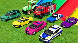 TRANSPORT OF COLORS ! TRANSPORTING TOY TRACTOR, FIRE TRUCK, COLOR POLICE CARS ! Farming Simulator 22 screenshot 3