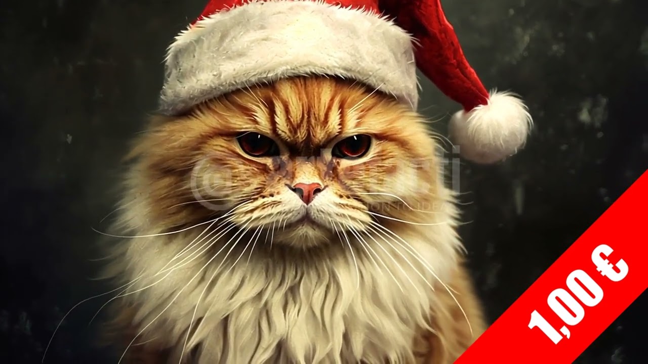 Grumpy Cat Wearing Santa Hat | HD Holiday Stock Footage