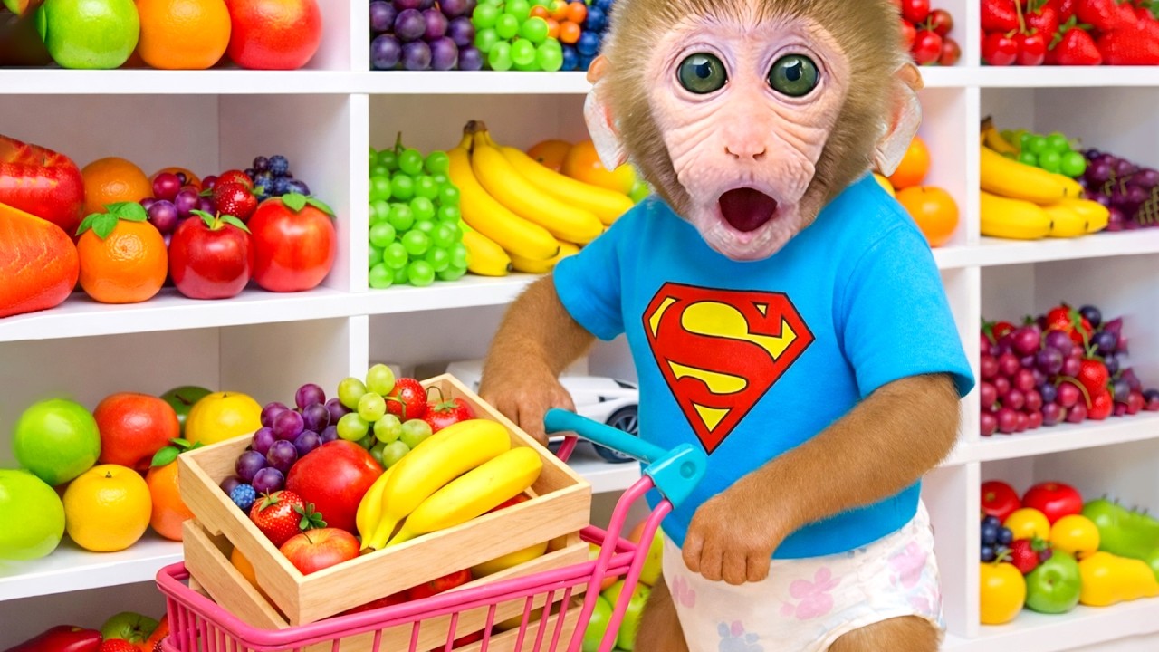 El bebé mono BonBon explora la cueva de cristal mágica para encontrar la sandía gigante