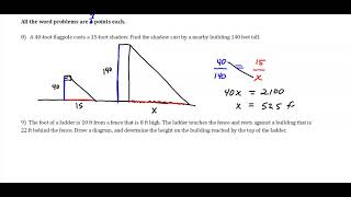 7.1 - 7.3 Geometry Quiz Solution Video - Similar Triangles and Indirect Measurement