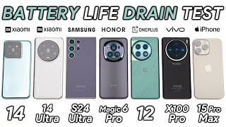 Xiaomi 14 vs 14 Ultra vs Samsung S24 Ultra / HONOR / OnePlus / Vivo / iPhone Battery Life DRAIN Test