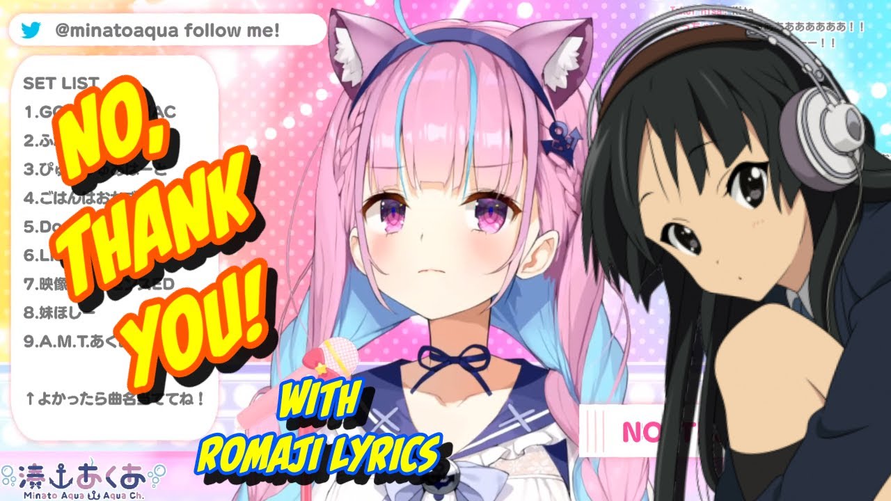 Hololive Minato Aqua No Thank You Hololive Karaoke Stream Romaji Lyrics Youtube