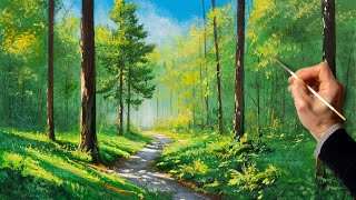 Acrylic Landscape Painting  Green Forest / Easy Art / Drawing Lessons / Satisfying Relaxing.