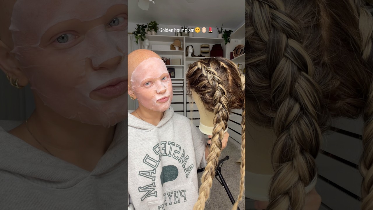 Dutch braids to messy bun👩🏻‍🦲💄🌞 #alopecia 썸네일
