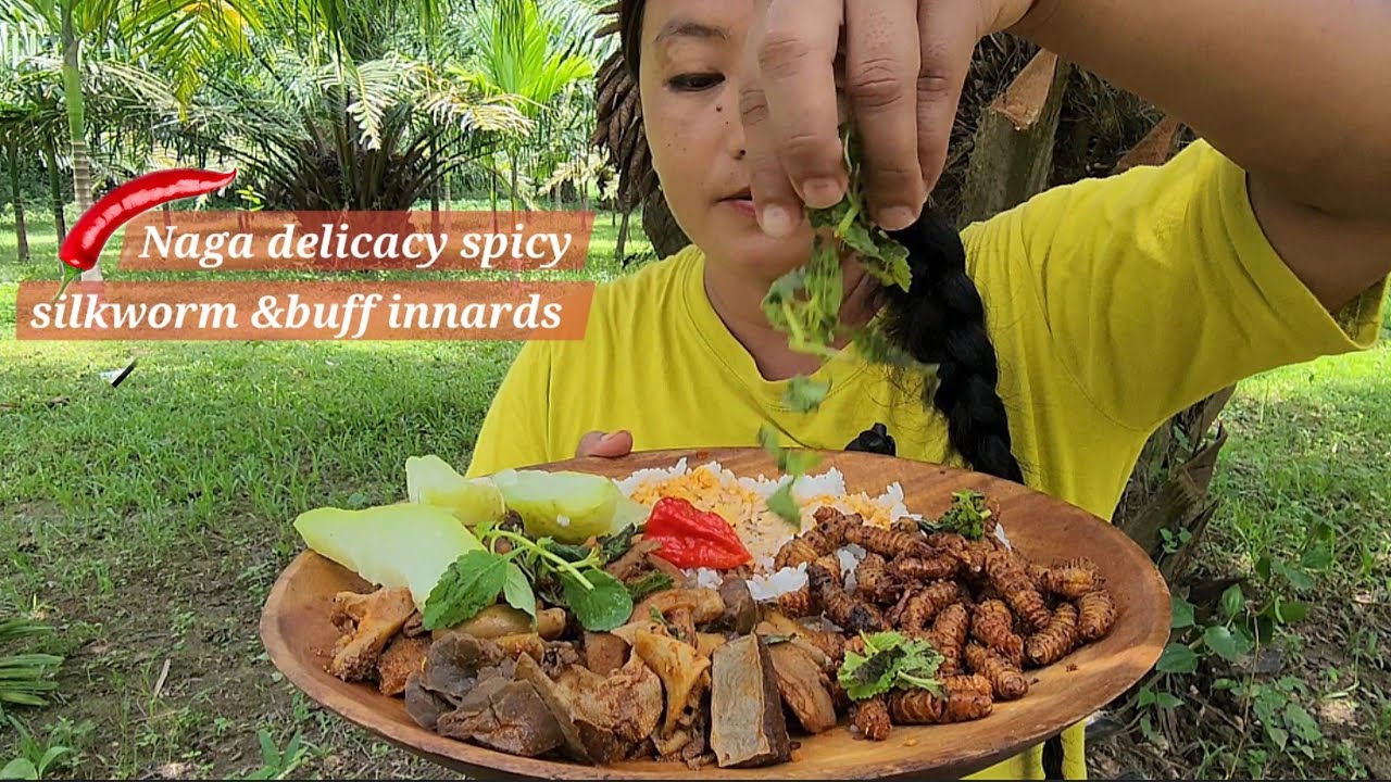 Buff Innards Spicy buff innards and roasted silkworm || naga mukbang - YouTube