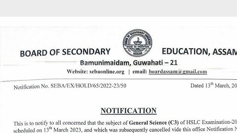 SEBA exam General Science.. reschedule date declare.. #Assam HSLC exam 2023
