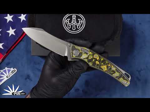 Hawk Knives Talon Brightwashed M390 Blade, Neon Orange Camo Carbon Handle Overlays