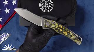 Hawk Knives Talon Brightwashed M390 Blade, Neon Orange Camo Carbon Handle Overlays