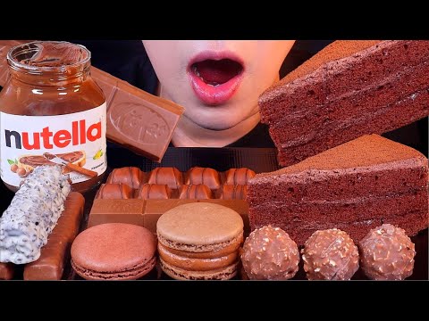 ASMR CHOCOLATE CAKE MACARON TWIX KIT KAT NUTELLA DESSERT MUKBANG 초콜릿 케이크 마카롱 트윅스 킷캣 누텔라 디저트 먹방