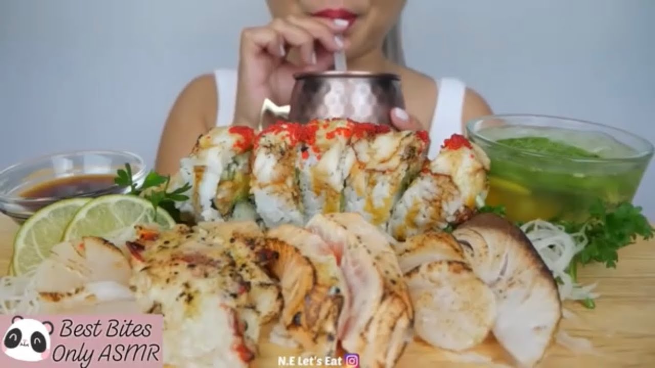 Best Bites Only ASMR | SUSHI Lobster Roll and Aburi Sashimi | NE Let’s Eat