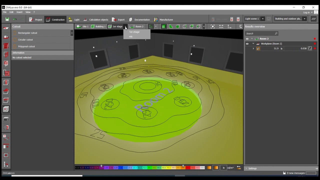 Dialux en Francais #17 double hauteur dans un batiment
