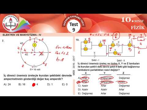 MEB (eba) Okul Kursu FİZİK 10.Sınıf K.K.Testi 09 (Elektrik ve Manyetizma-4)