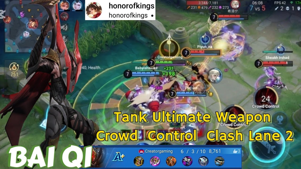 Hok : Bai Qi Ultimate  Weapon  Tank Crowd Cantrol Clash  Lane 2 Build.