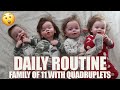 Daily routine for a large family of 11 with quadruplets  day in the life  9 kids under 9  vlog