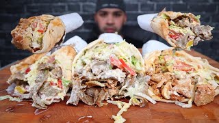 ASMR NO TALKING (HALAL) CHICKEN SHAWARMA & BEEF DONAIR MUKBANG