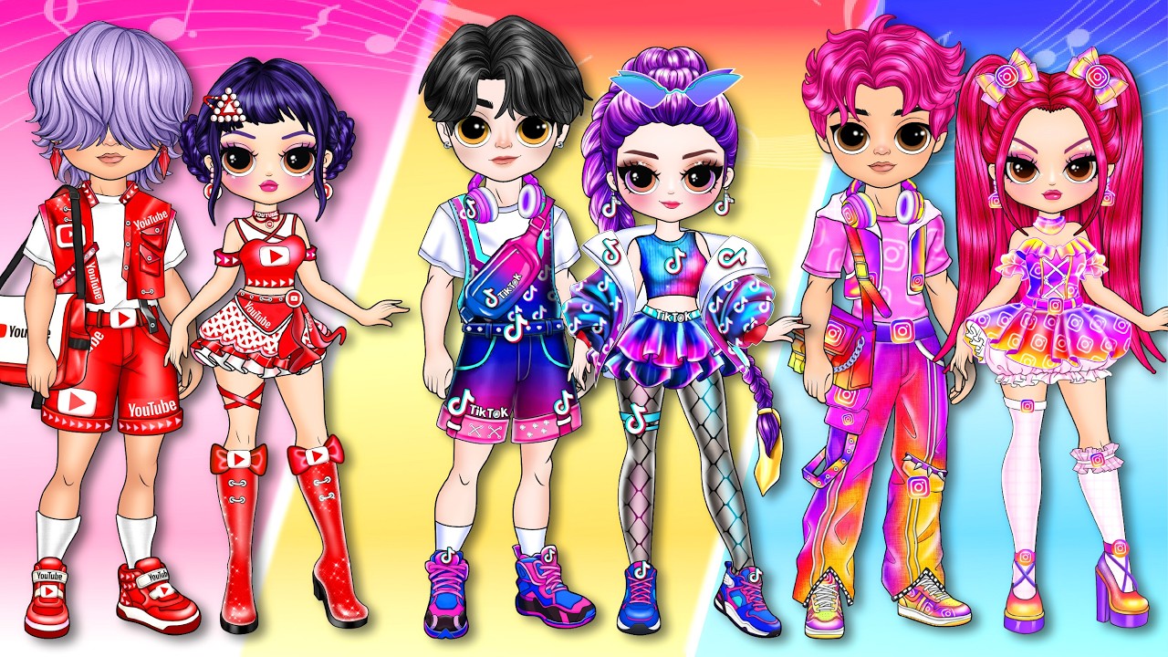 K-Pop Demon Hunters: Social Media Couple Fashion for Huntrix & Saja Boys! | DIY Fashion Paper Dolls