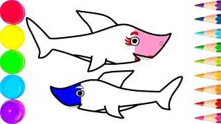 How to Draw Daddy Shark and Mommy Shark Quickly  | kids, coloring, stepbystep, BabySharkFamily #60