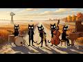 First Light, First Set. Black Cats Fresh Vintage Noir Jazz by an Old Prairie Windmill