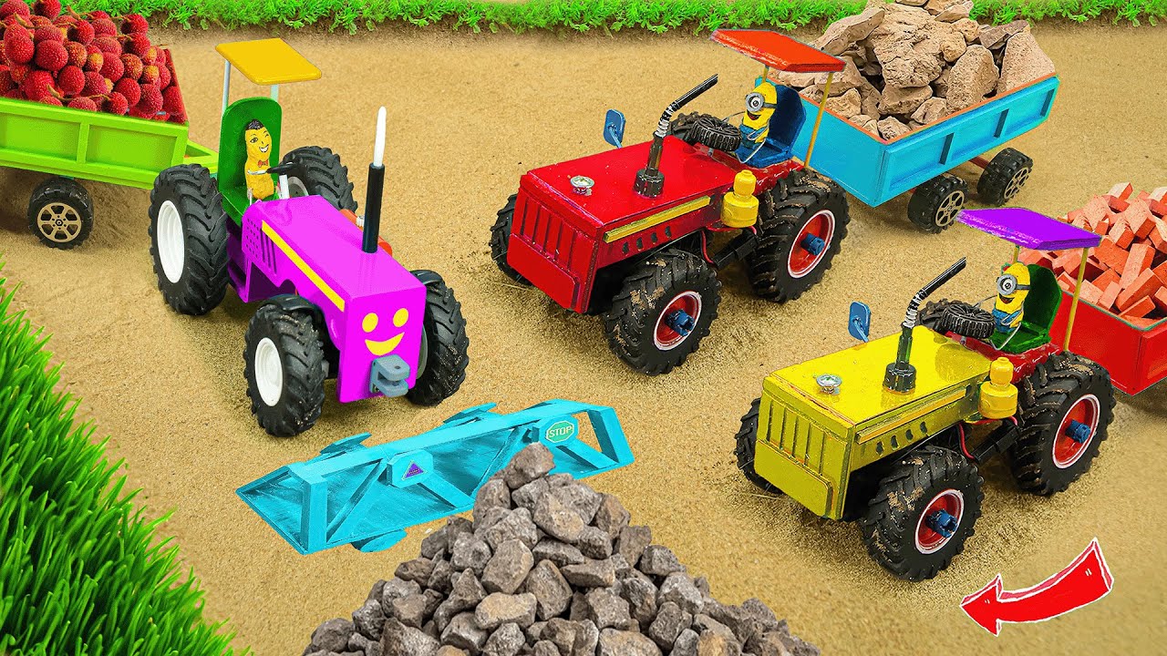 Diy tractor mini Bulldozer to making concrete road | Construction Vehicles, Road Roller 