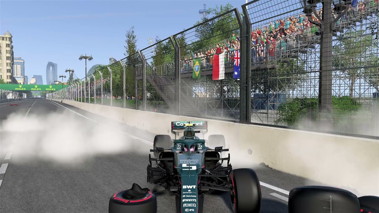 Wrong way crash on Baku finish line - F1 2021 Game 