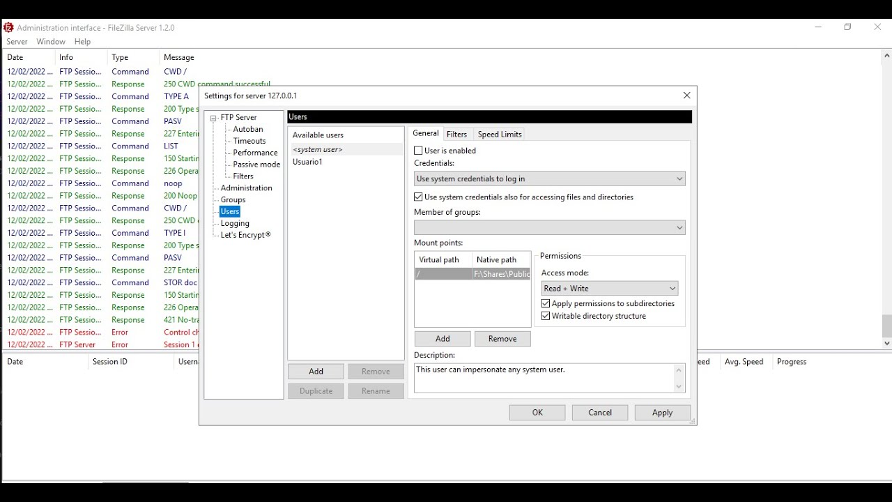 Configurar filezilla server 1 2 0 nueva version youtube