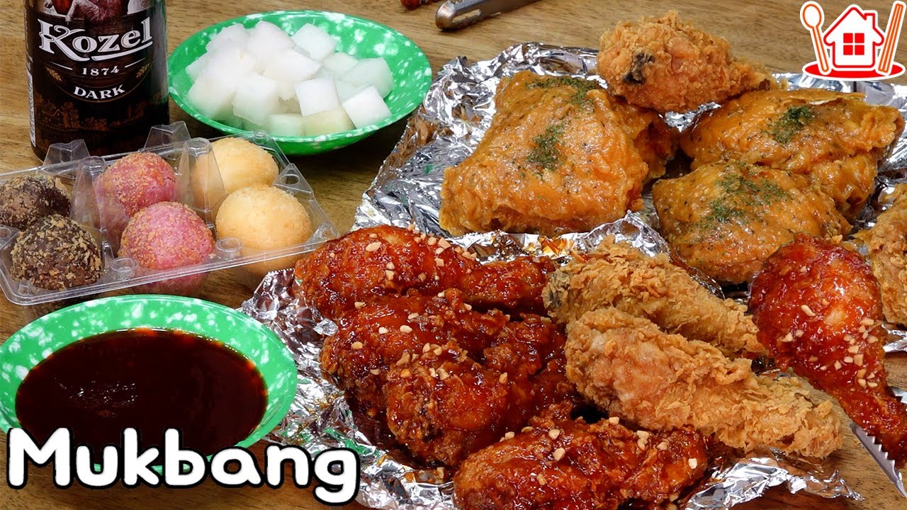 ⁣bbq 광희나는 메이플 버터갈릭 치킨과 황금올리브 반반 먹방 !! Mukbang fried & Yangnyeom chicken 🍗