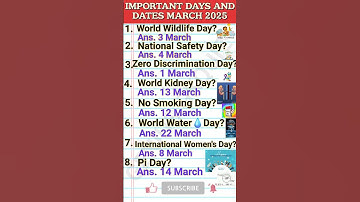 IMPORTANT DAYS & DATES MARCH 2025/CURRENT AFFAIRS/GENIUS GKQUIZ #currentaffairs #shorts #shortvideo