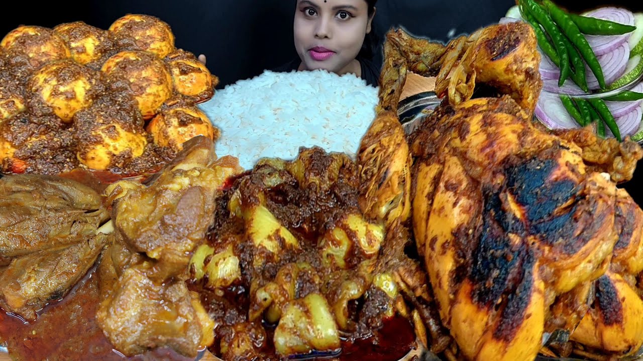 Eating Show Mutton Curry Mutton Fat Curry Rice Asmr Eating Video Spicy Egg Curry Whole Chicken Curry