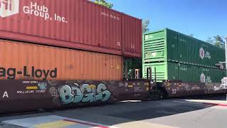 Up 7832 IOANP with southern pacific engine on it going through Pleasanton