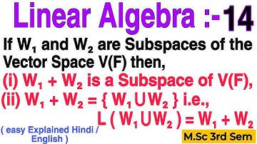Linear Sum of two Subspaces Theorem Proof || Linear Algebra || M.Sc 3rd Semester ||