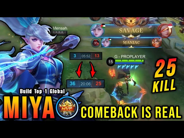 COMEBACK!! 25 Kills Miya Perfect SAVAGE!! - Build Top 1 Global Miya ~ MLBB class=