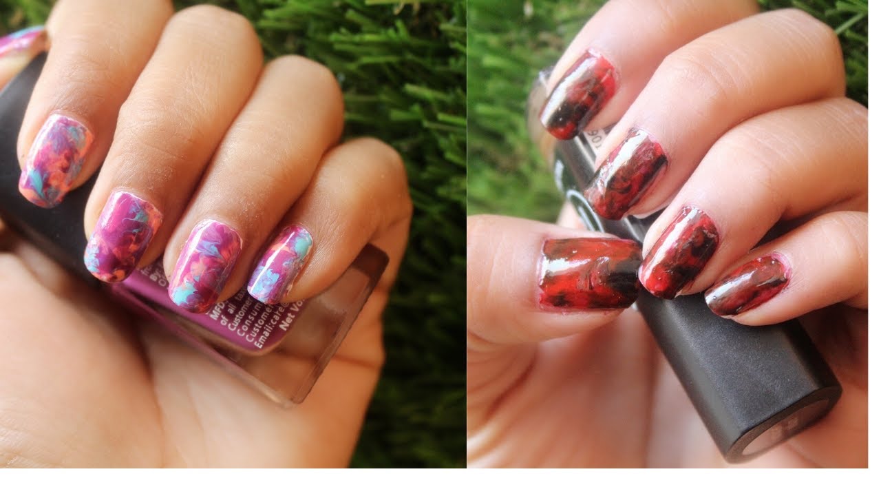 DIY Plastic Wrap Marble Nail Art | No tool nail art at ...
