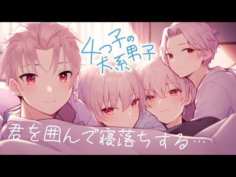 【添い寝ASMR】4つ子の犬系男子が君を囲んで寝落ちする60分【女性向けボイス/寝かしつけ/寝息・トントン・オルゴール】