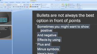 How to replace the basic bullets with plus and minus symbols in Powerpoint (in one minute) @1MinuteVideoTutorials