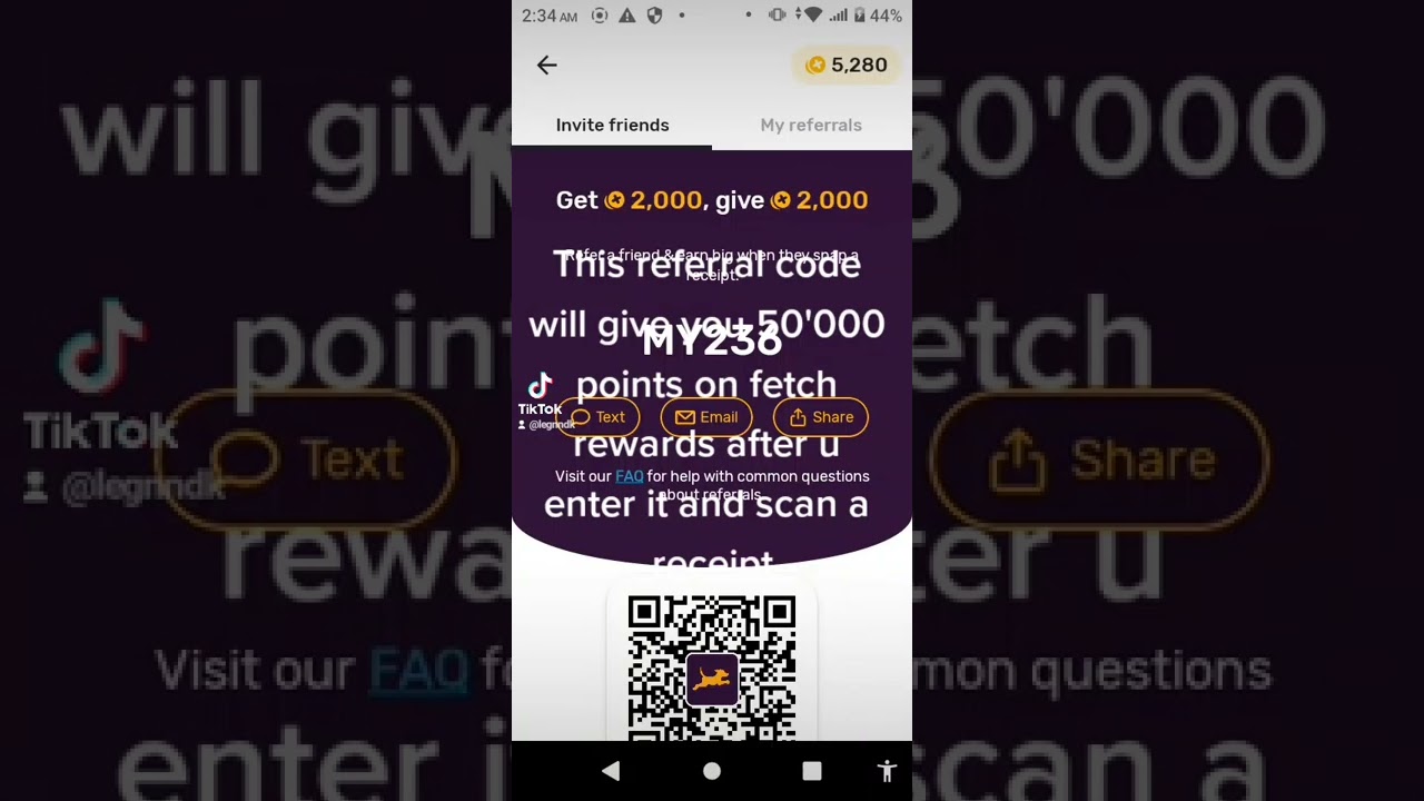 Fetch Rewards Free 50'000 points when u use code MY236 