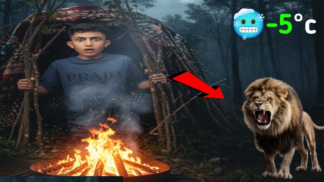 Surviving night: in forest camping challenge 🥶