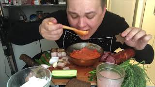 Борщ кисель копчёное сало мукбанг mukbang eating show